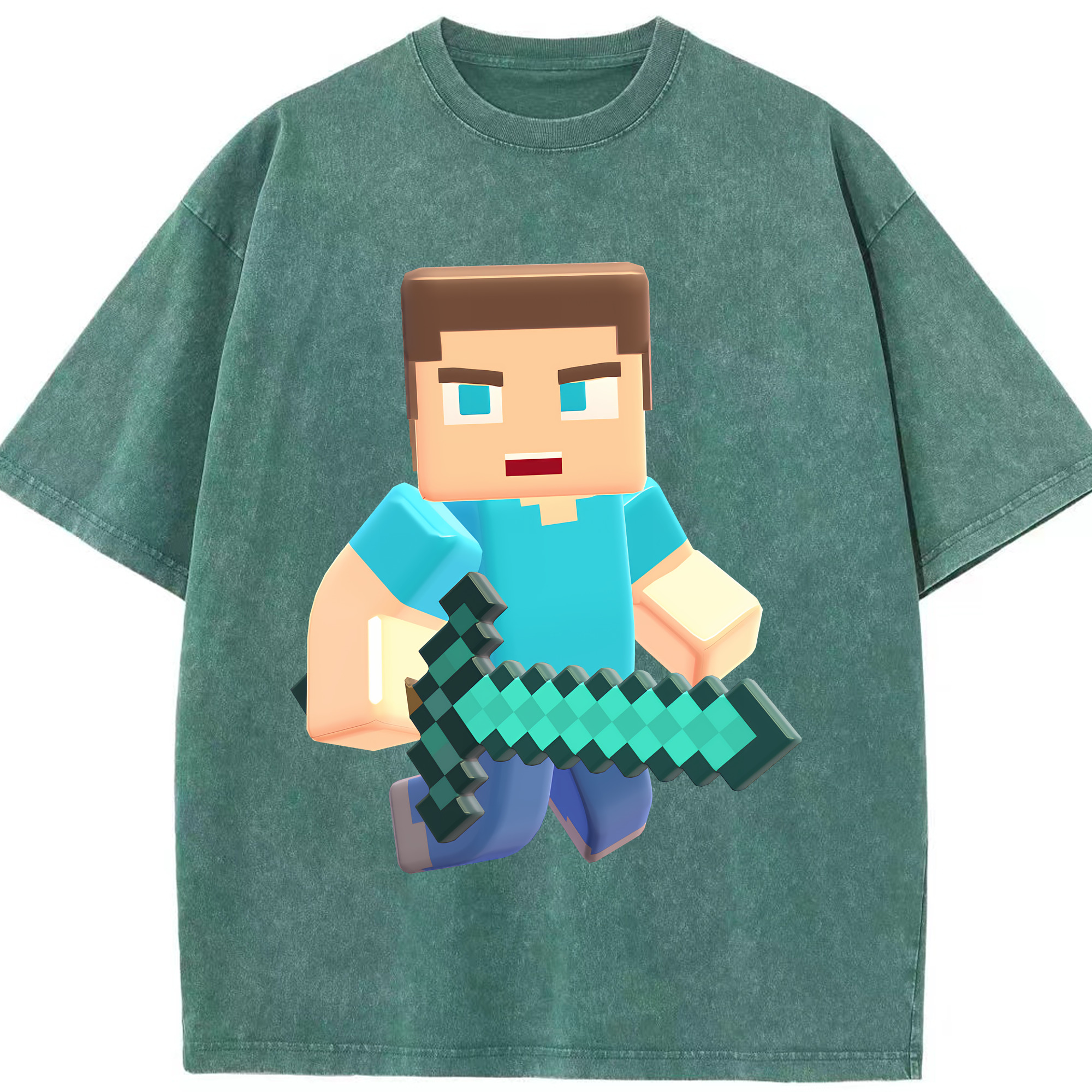 （画像用） マインクラフト ブロックの世界 Minecraft MC Block world 綿100% ヴィンテージ風 半袖Tシャツ（フロントプリント）